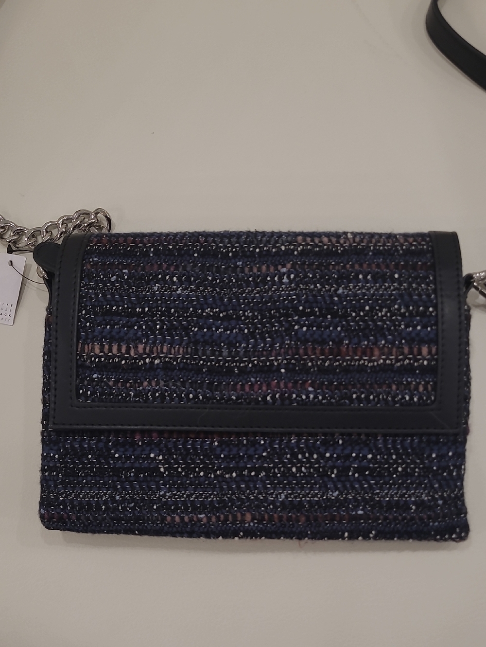 White House Black Market Navy Woven Crossbody with Chain